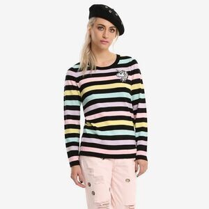 Hot Topic Black & Pastel Striped Unicorn Sweater